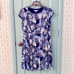 NWT Studio One Blue and White Floral Fit and Flare Cocktail Dress, Petite Medium